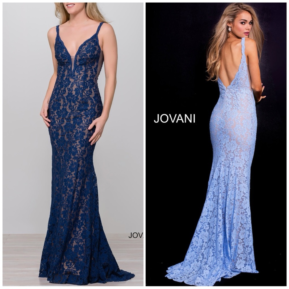 Jovani Lace Prom Dresses in Navy and Light Blue